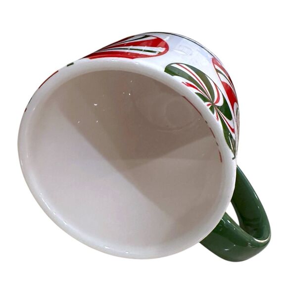 Set of 2 Vintage Pier 1 Hand Painted Red White Green 'CANDY CANE' Coffee Tea Mug - Picture 15 of 16